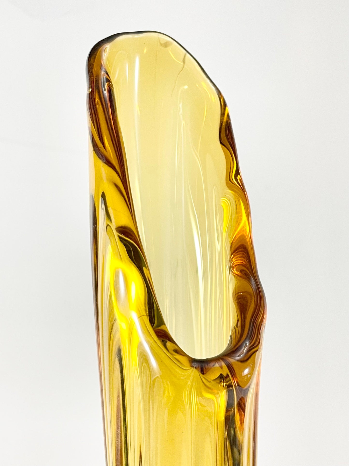 LE Smith Amber Swung Vase Pedestal Foot 15-1/4" tall, No. 4703, 1969-1970