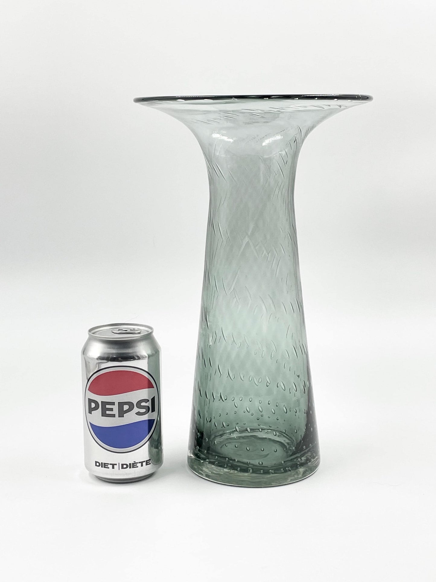 Large Charcoal Gray Bullicante Art Glass Vase, Wide Flared Top Handblown Glass Vase with Controlled Bubbles