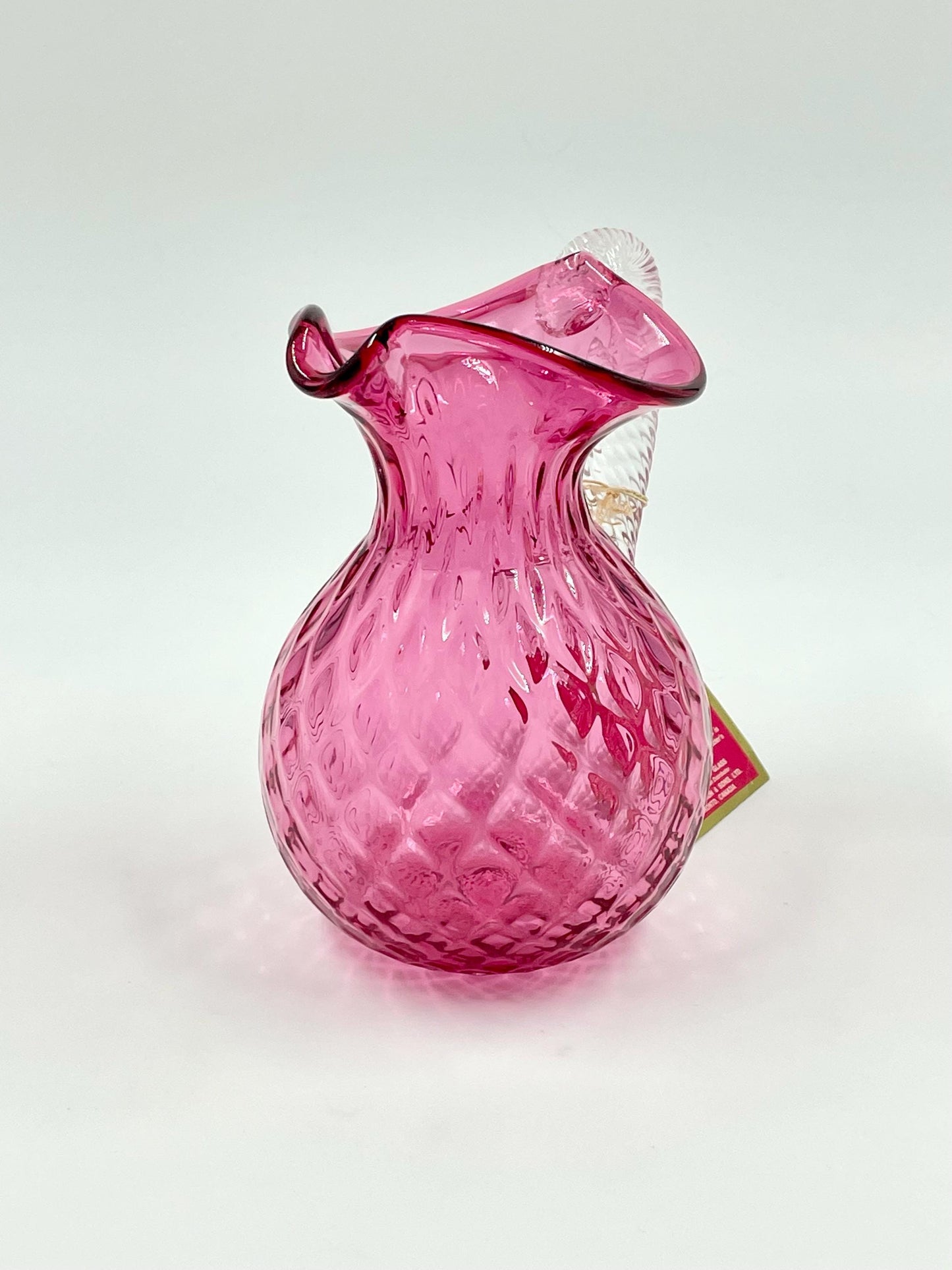 Chalet Cranberry Pitcher Diamond Optic Pattern, Canadiana Collection, With Original Swing Tag, Circa 1962-1975