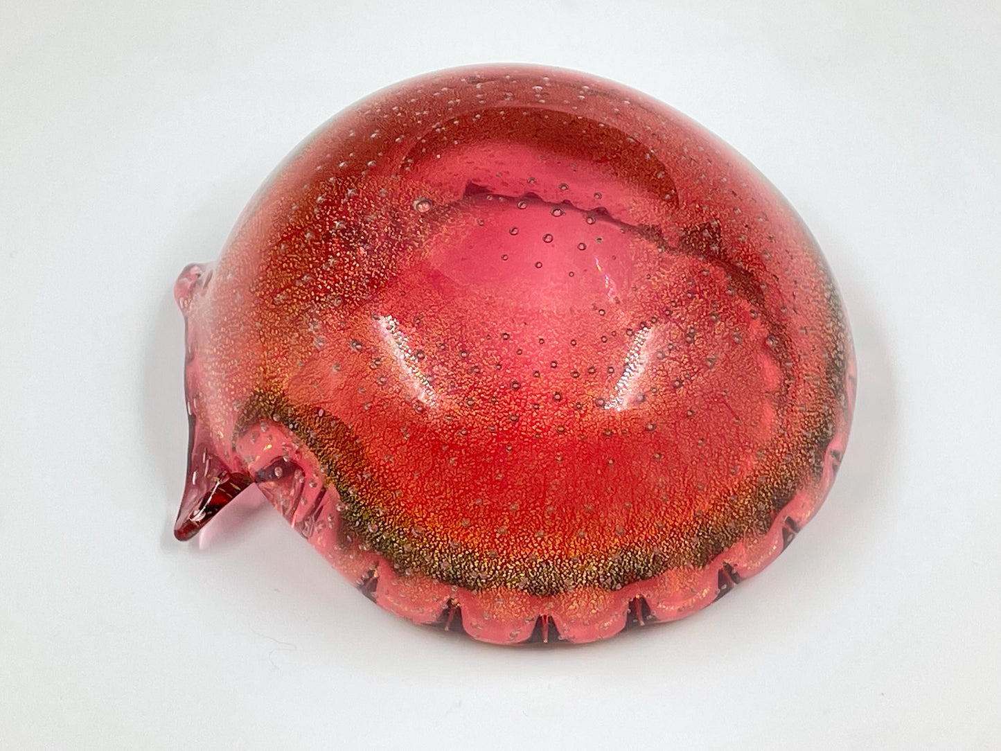 Small Murano Cranberry Candy Trinket Dish, Italian Bullicante Aventurine Art Glass