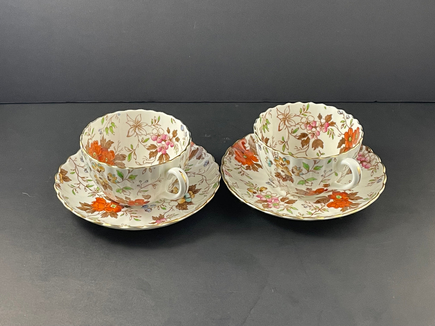 Two (2) Radfords "The Gatineau" Chintz Floral Teacup and Saucer, Bone China, Fenton, Made in England, 1930s
