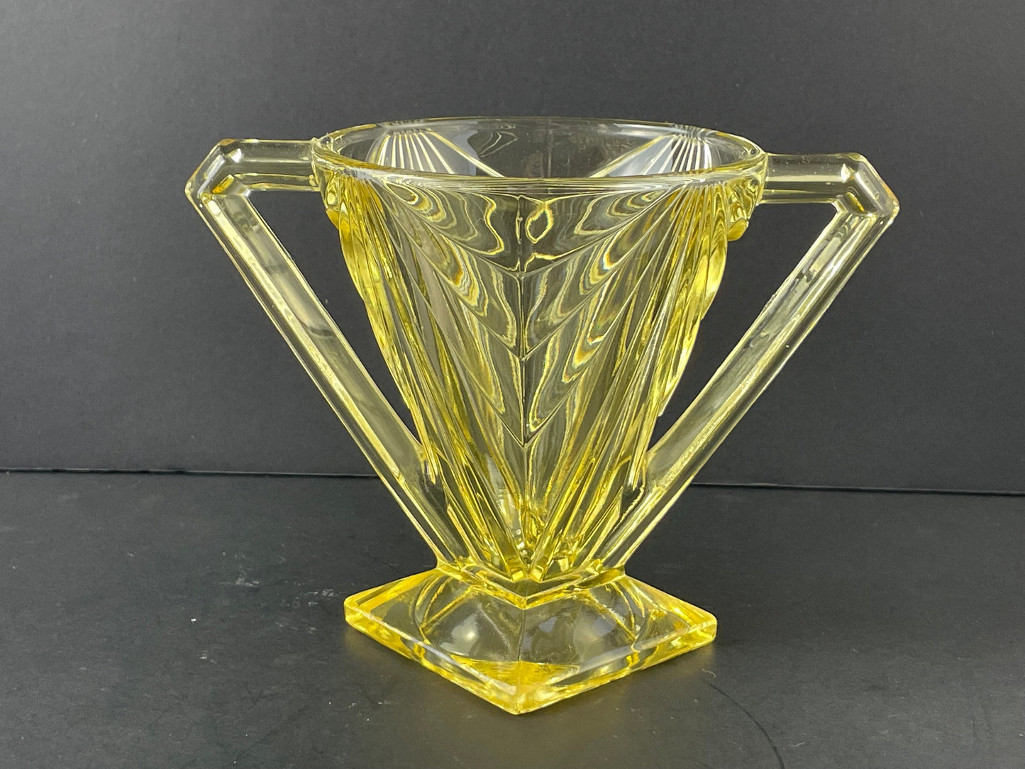 Indiana Glass Art Deco Pyramid Creamer Sugar with Tray Yellow Depression Glass 1926-1932