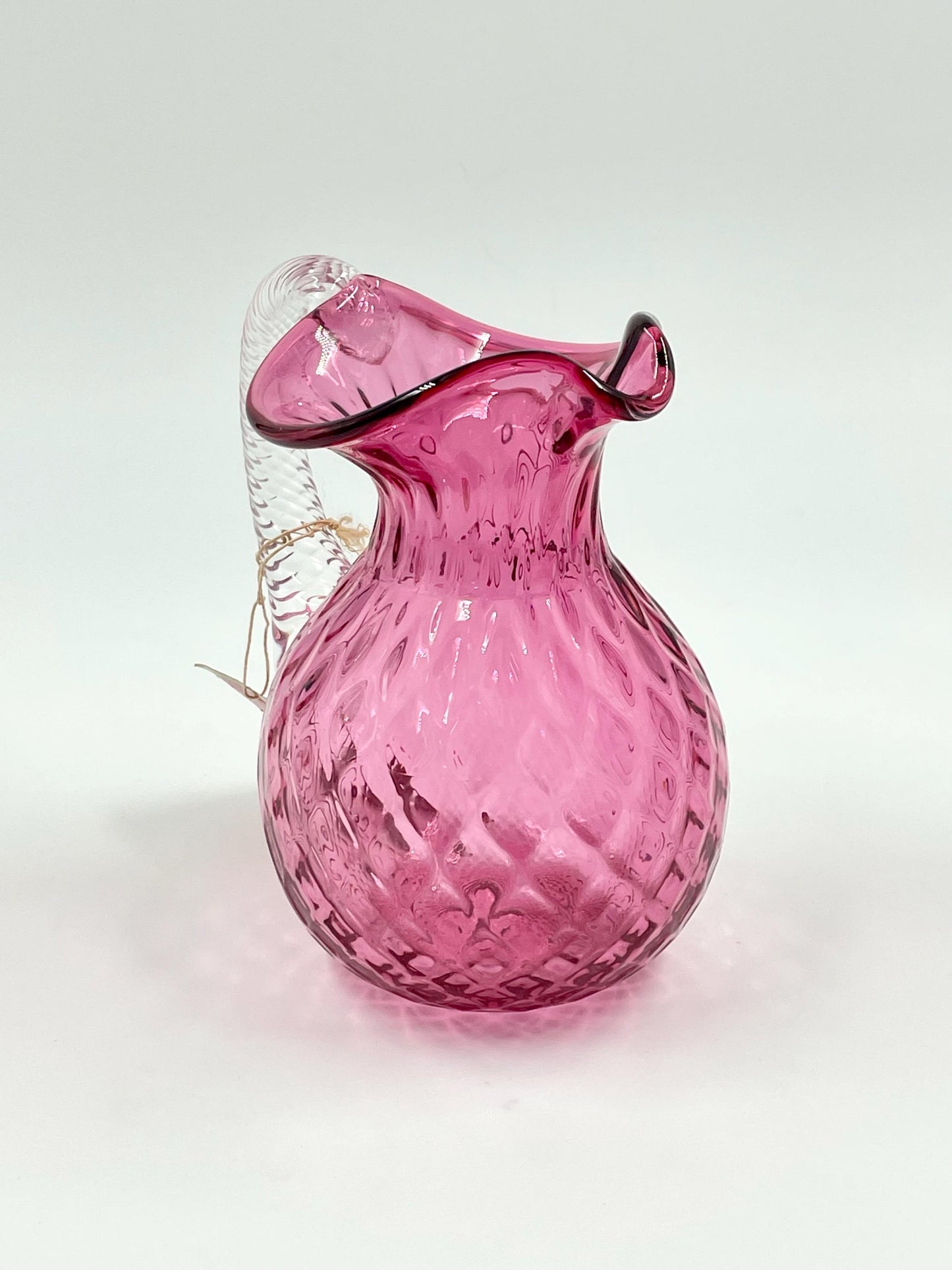 Chalet Cranberry Pitcher Diamond Optic Pattern, Canadiana Collection, With Original Swing Tag, Circa 1962-1975
