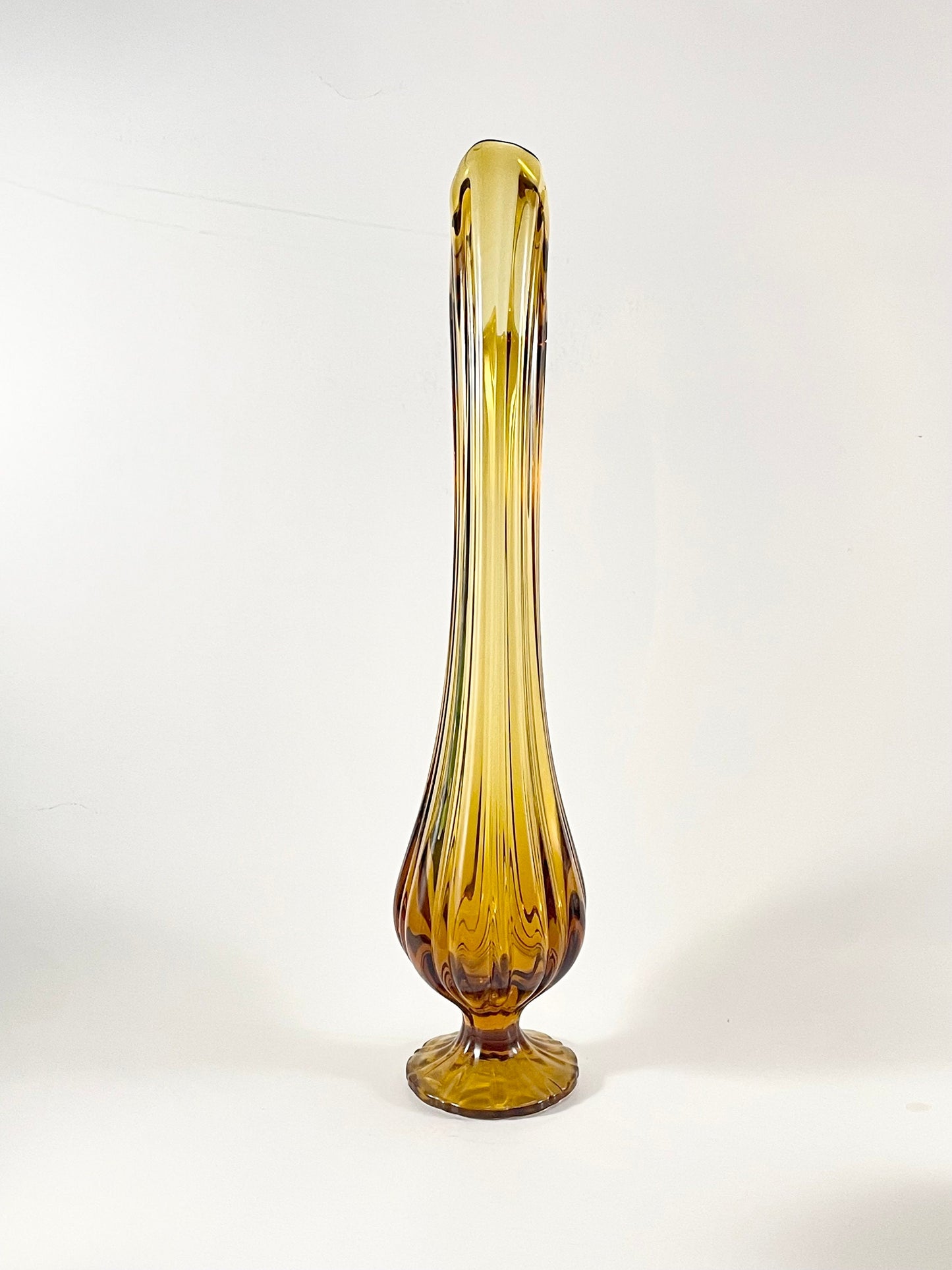 LE Smith Amber Swung Vase Pedestal Foot 15-1/4" tall, No. 4703, 1969-1970