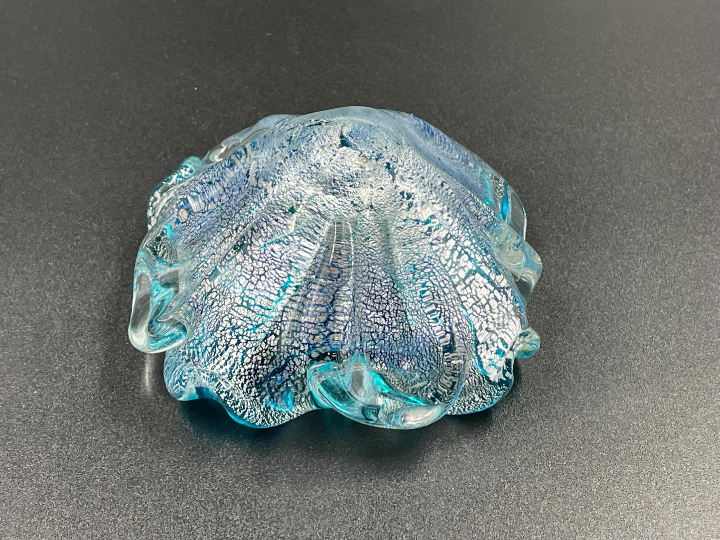 Small Italian Murano Silver Aventurine Aqua Blue Ashtray Trinket Dish