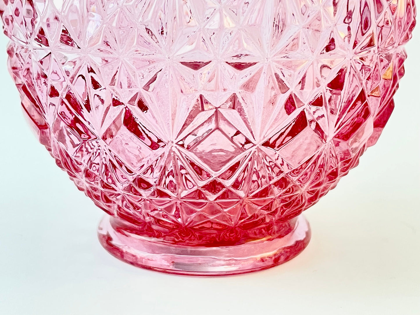 Fenton Lavender Pink Bowl Vase with Sticker, Diamond Pattern, Crimped / Ruffled Rim, Circa 1990s