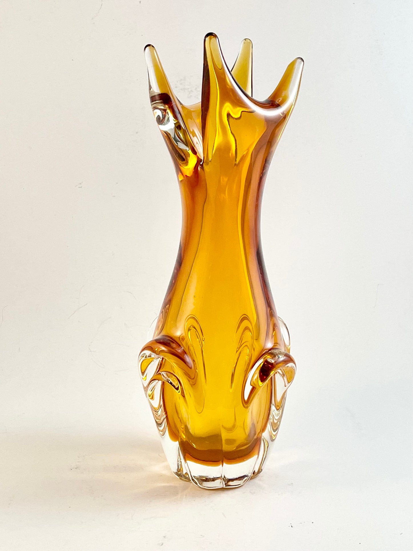 Lorraine Amber Art Glass Vase 11", Vintage Canadian Art Glass ca. 1962-1974