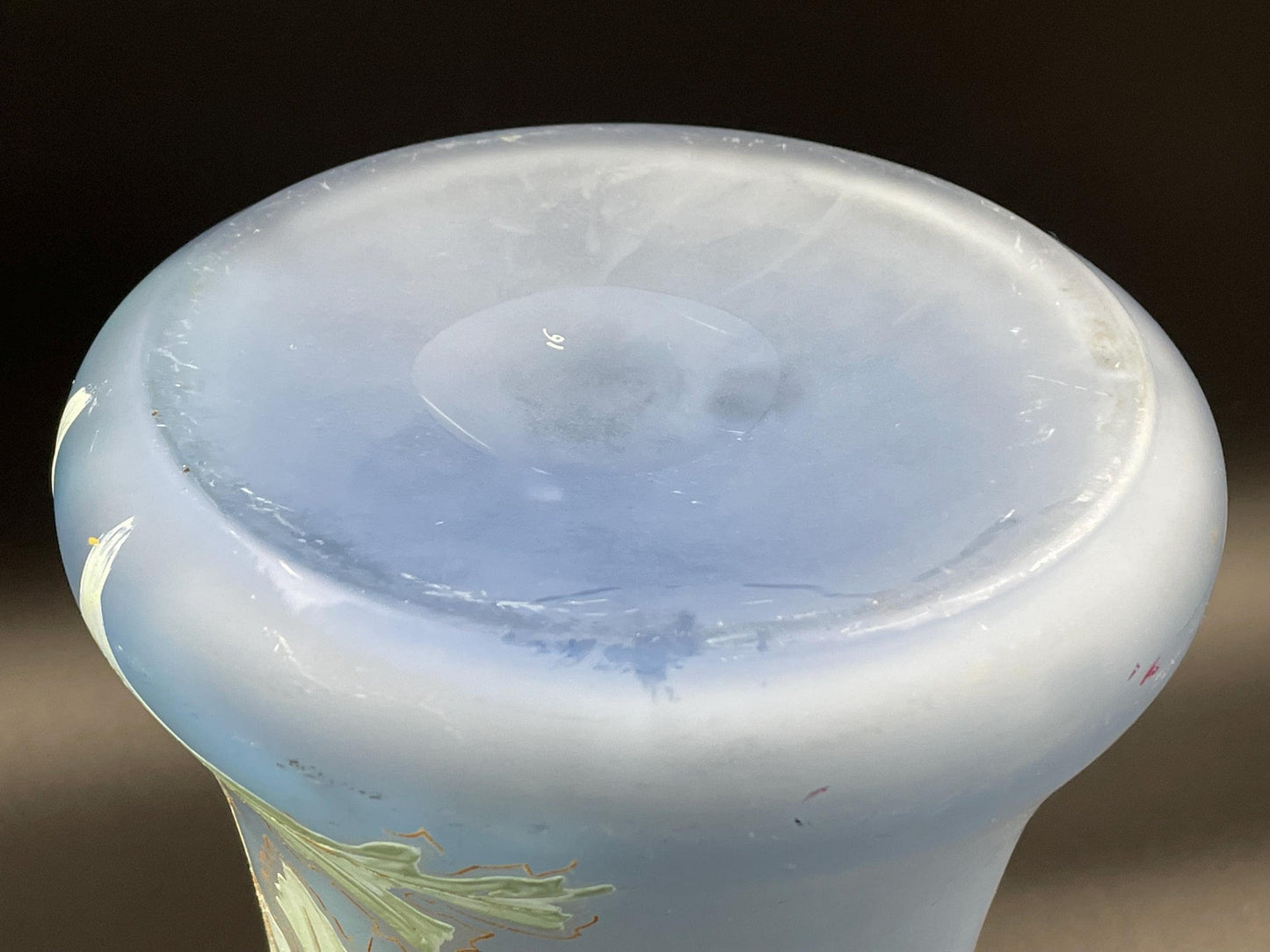 Antique French Legras Handpainted Floral Periwinkle Blue Satin Glass Vase 14"