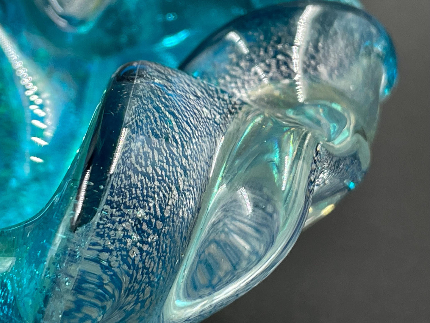 Small Italian Murano Silver Aventurine Aqua Blue Ashtray Trinket Dish