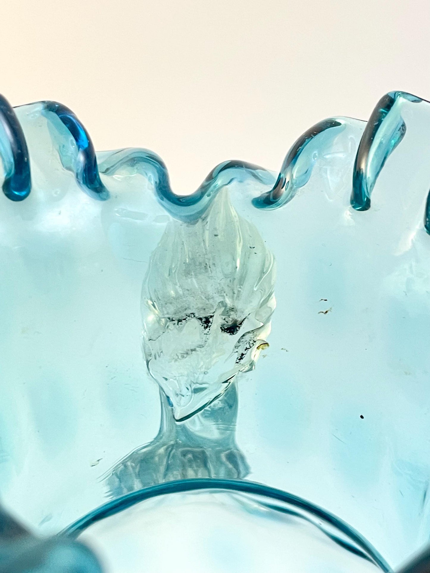 Handblown Double Handled Aqua Blue Inverted Coin Dot Vase