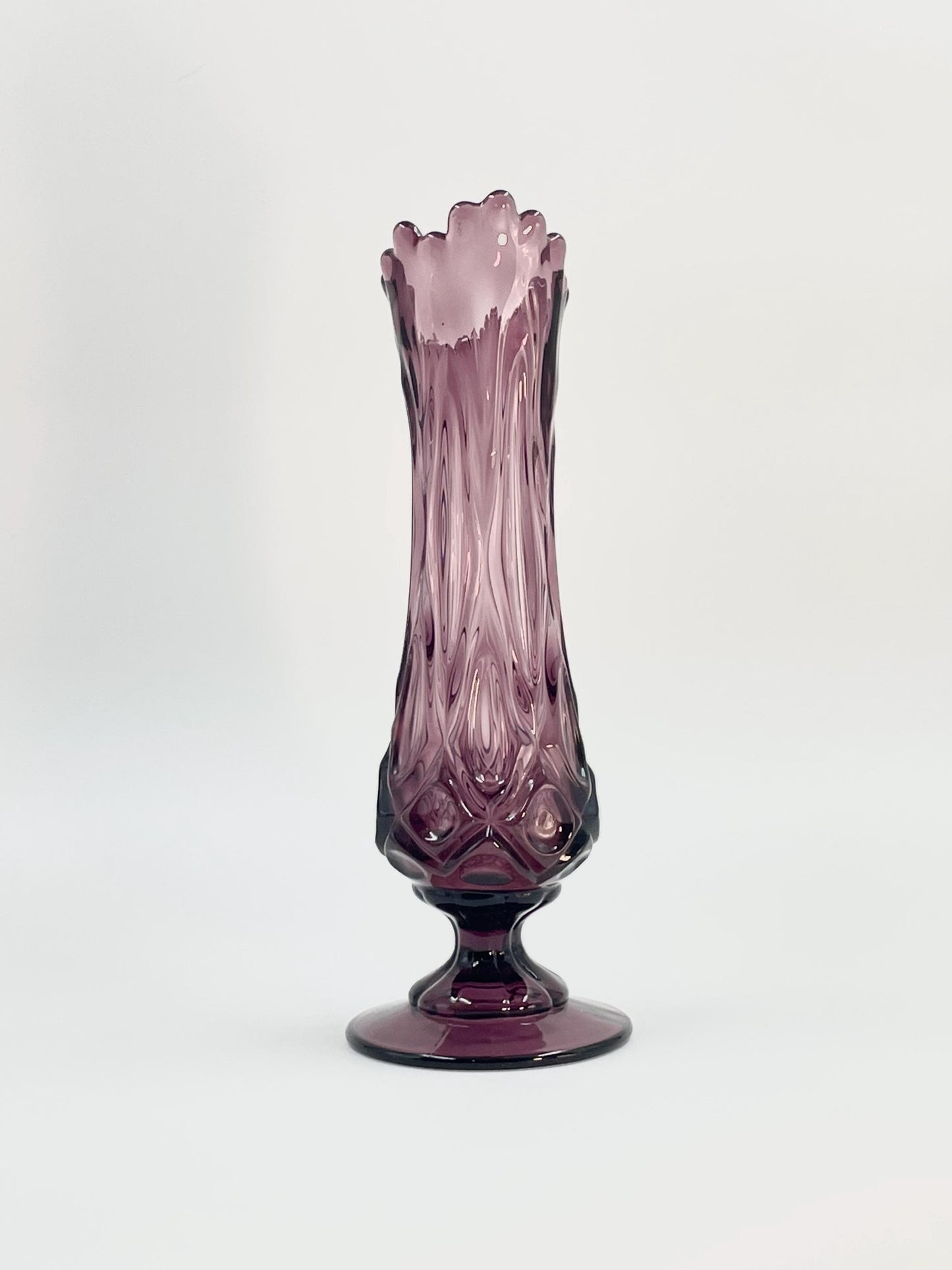 Viking Amethyst Diamond Thumbprint Vase, SM Sandwich Glass Museum