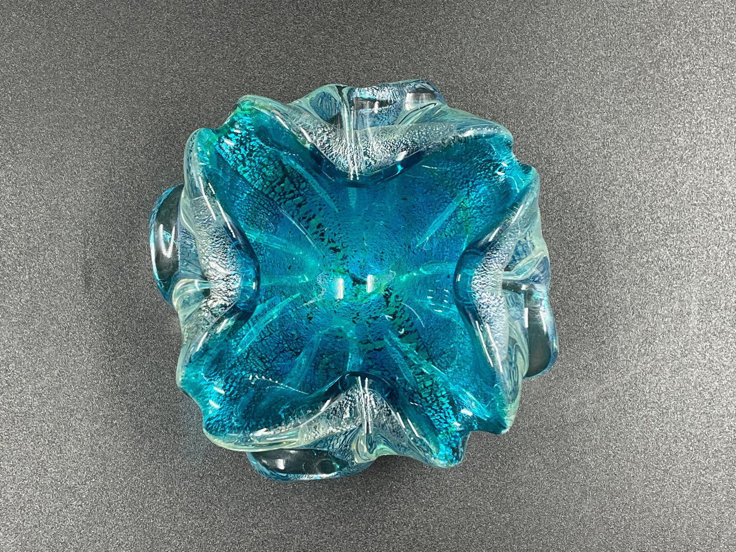 Small Italian Murano Silver Aventurine Aqua Blue Ashtray Trinket Dish