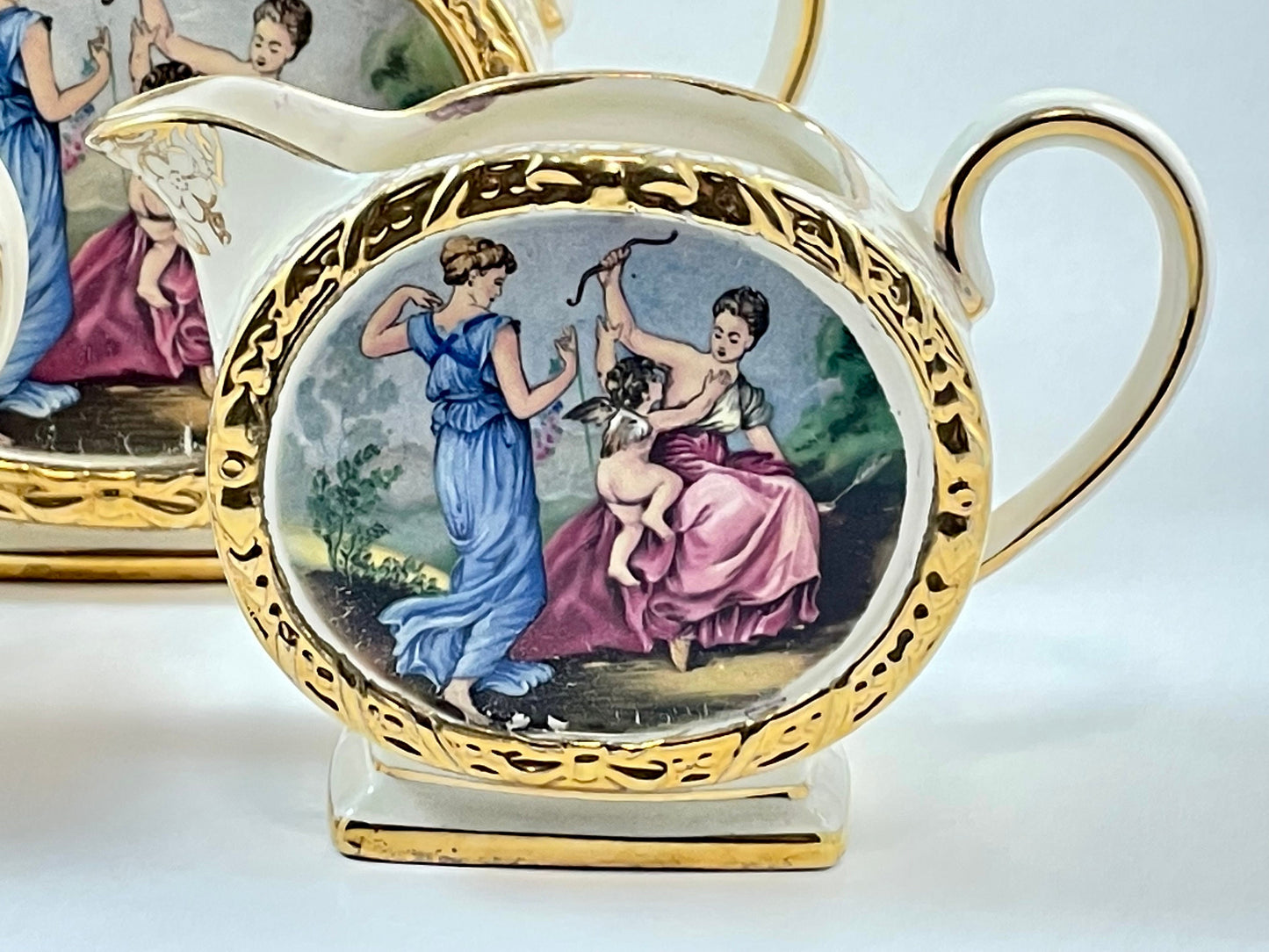 James Sadler Cherub Barrel Teapot Creamer Sugar Set, Vintage 1940s Tea Set, Made in England