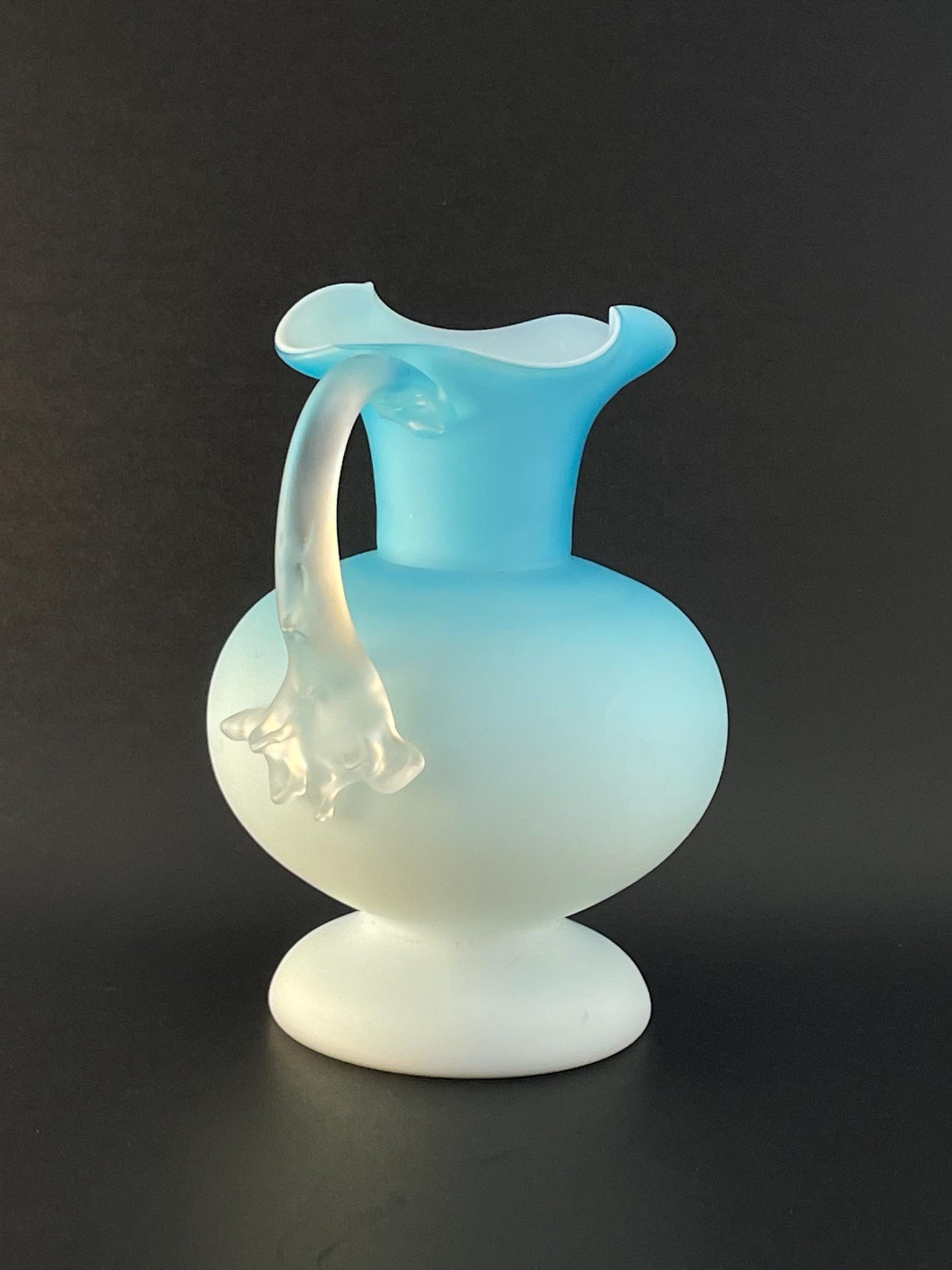Victorian Satin Blue/White Cased Pitcher with Thorn Handle