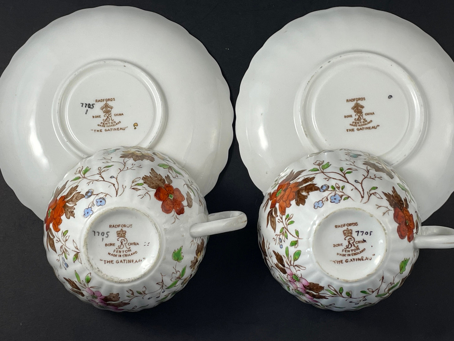 Two (2) Radfords "The Gatineau" Chintz Floral Teacup and Saucer, Bone China, Fenton, Made in England, 1930s