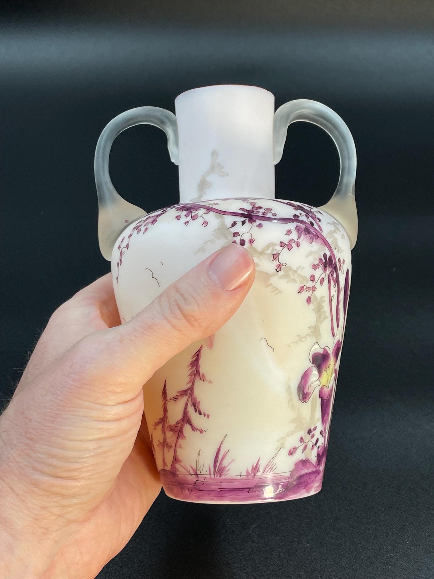 Antique Handpainted Two Handled Vase 6-1/2" Tall