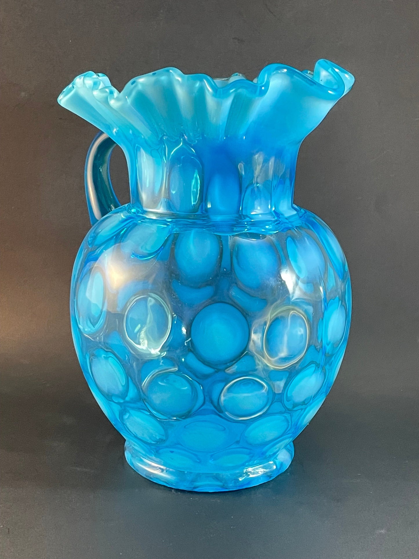 Antique Jefferson Blue Opalescent Coinspot Lemonade/Water Pitcher No 0180 Circa 1905, EAPG