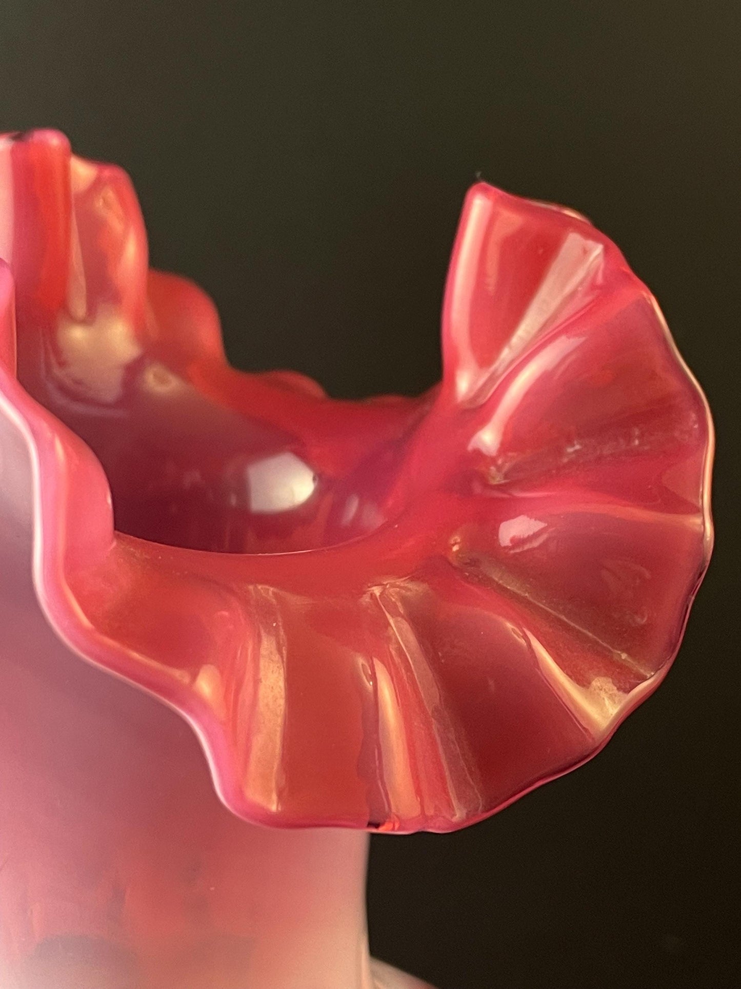 Fenton Cranberry Coin Dot Vase 7-1/4" #1457 Crimped Ruffled Rim