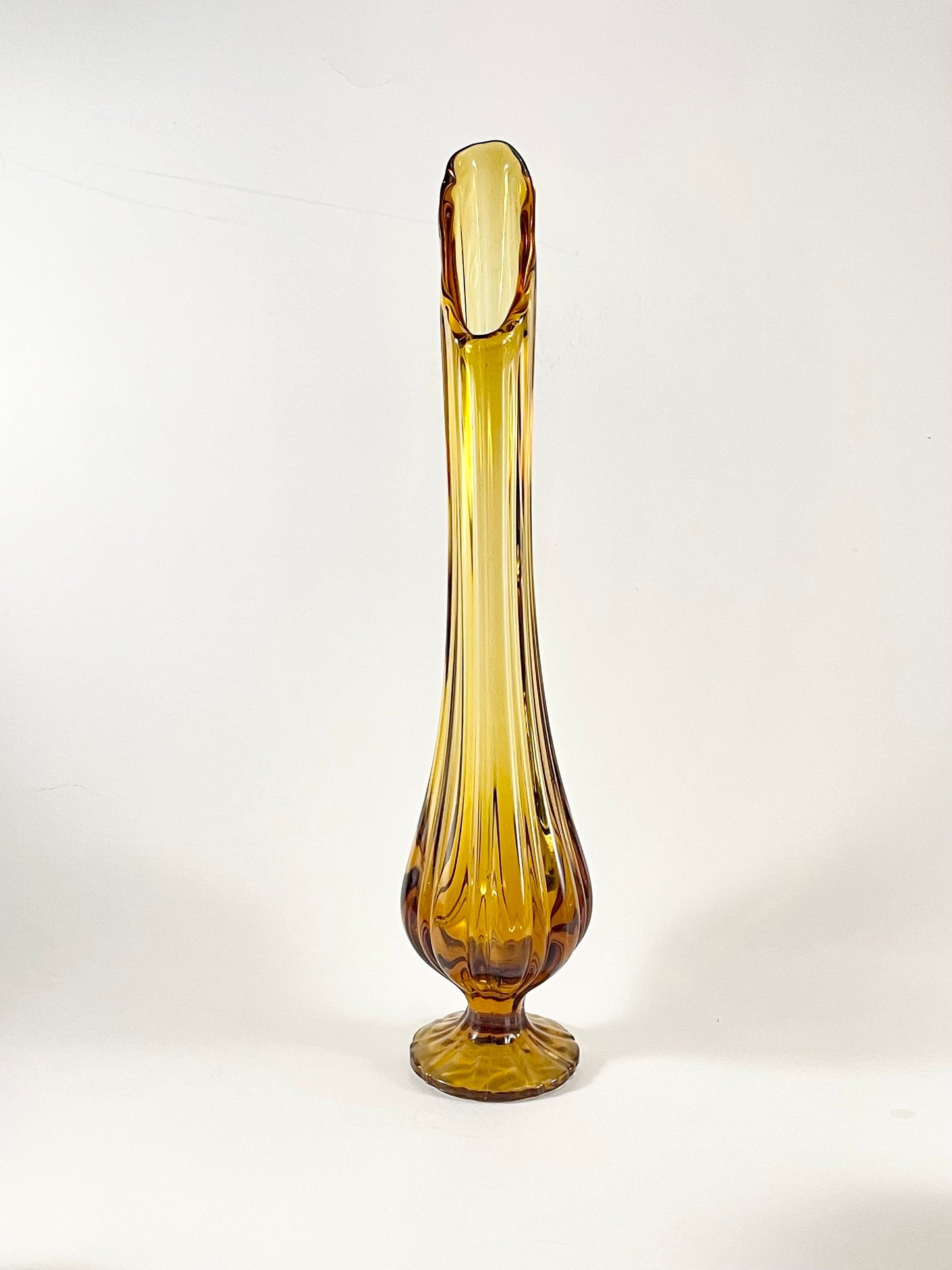 LE Smith Amber Swung Vase Pedestal Foot 15-1/4" tall, No. 4703, 1969-1970