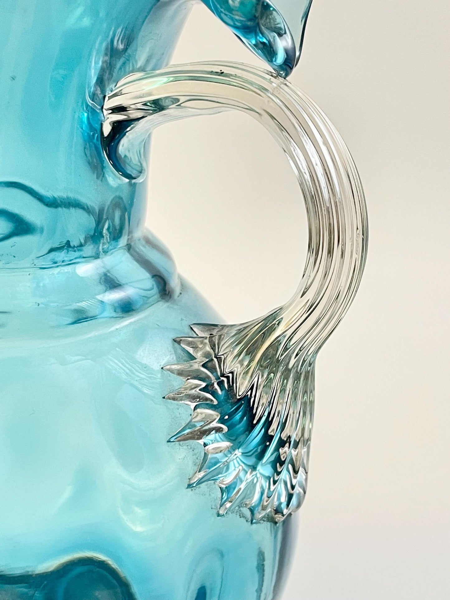 Handblown Double Handled Aqua Blue Inverted Coin Dot Vase