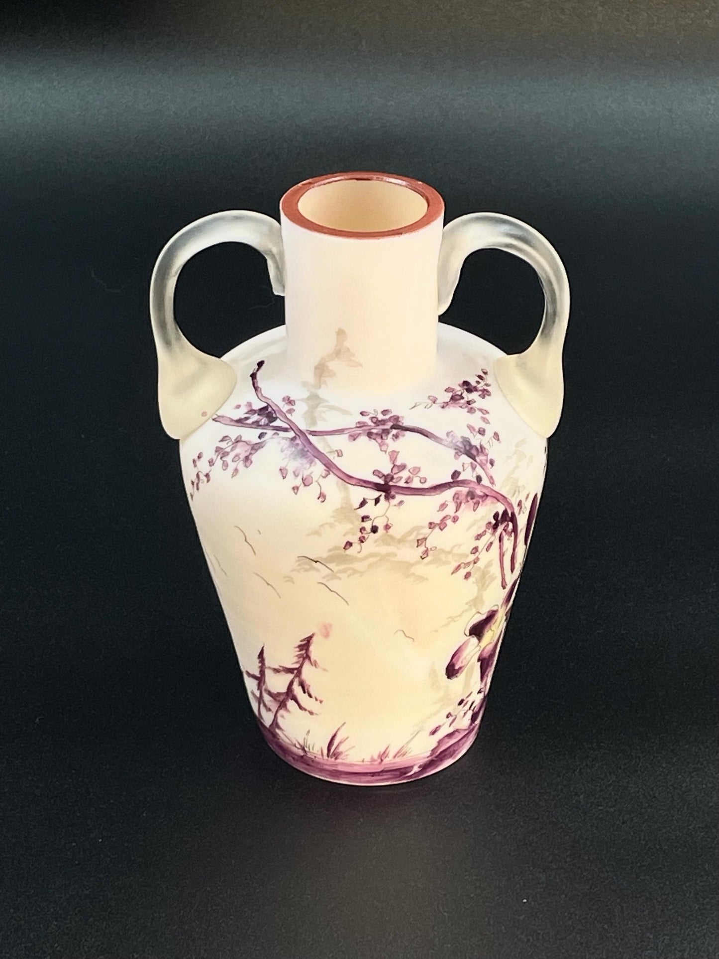 Antique Handpainted Two Handled Vase 6-1/2" Tall