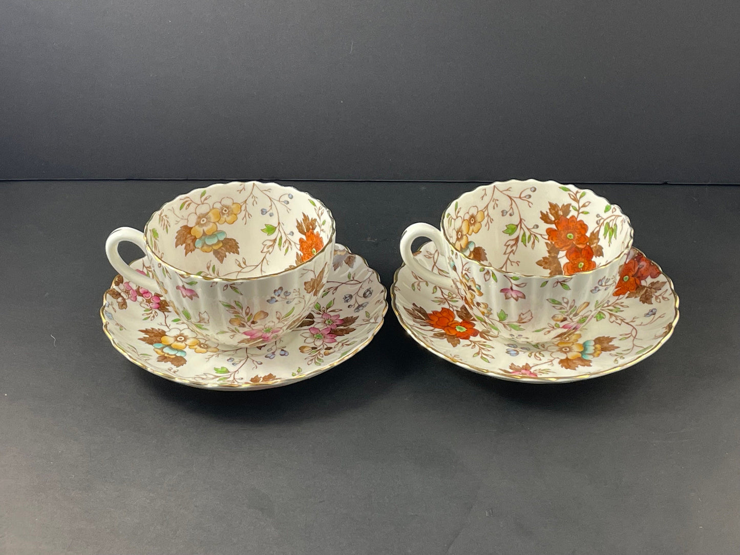 Two (2) Radfords "The Gatineau" Chintz Floral Teacup and Saucer, Bone China, Fenton, Made in England, 1930s