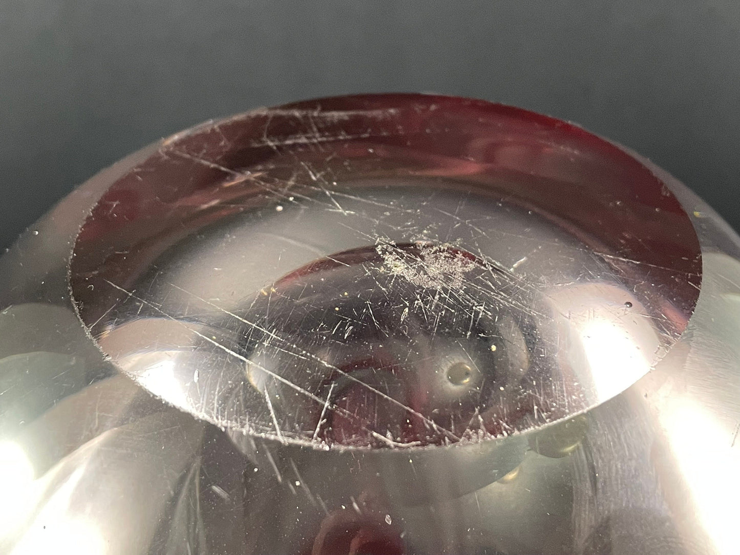 Large Chalet Cranberry Hankerchief Fazzoletto Vase, Etched Chalet Art Glass Vase, 1960s