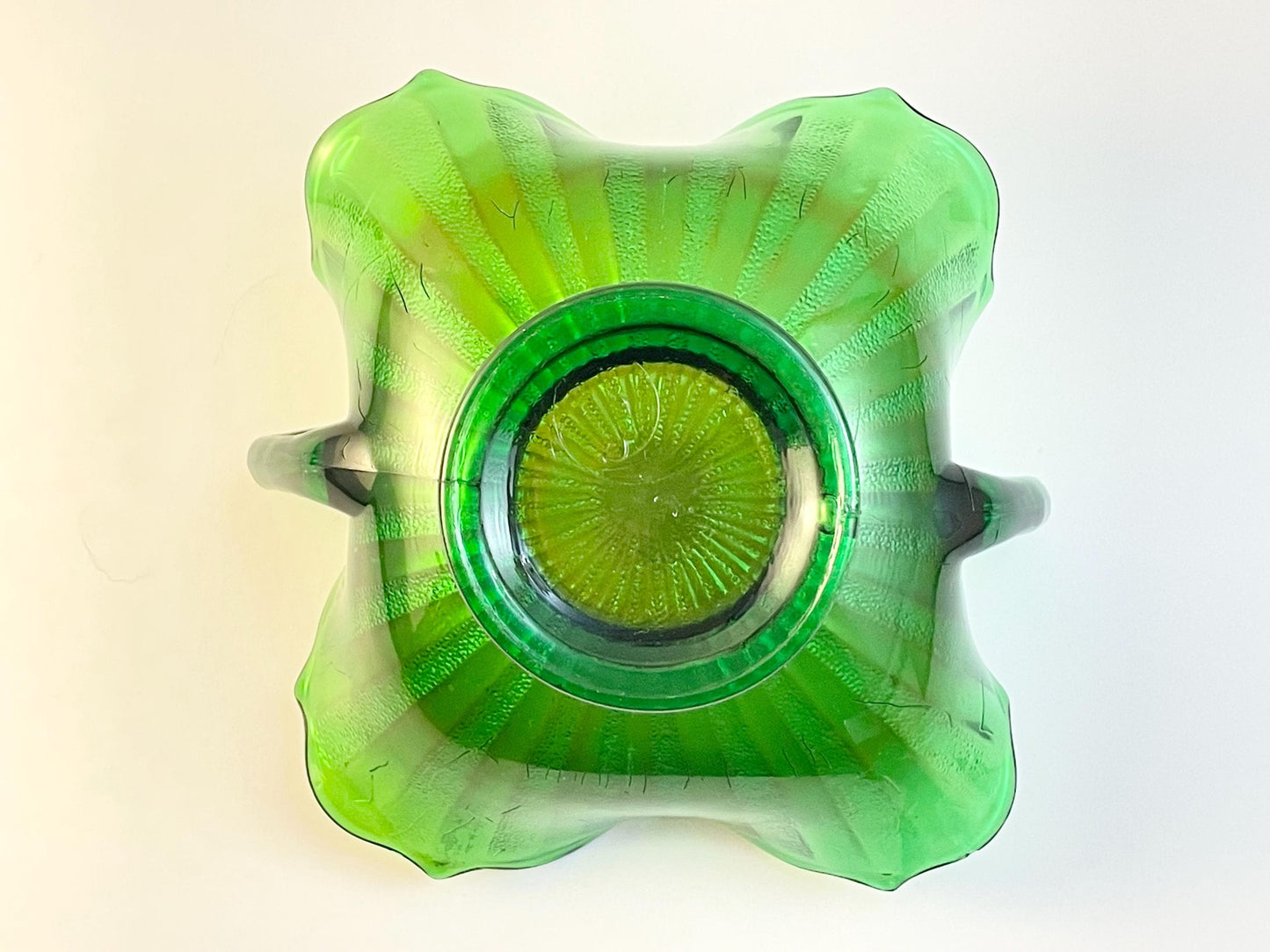 Fenton Stippled Rays Green Carnival Candy Dish