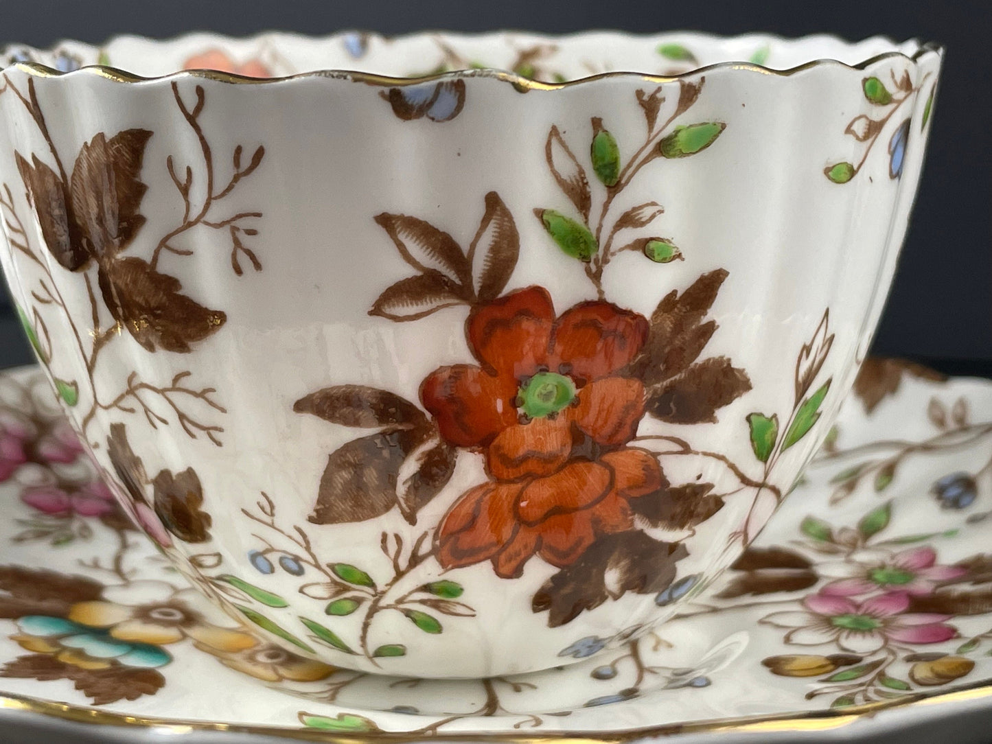 Two (2) Radfords "The Gatineau" Chintz Floral Teacup and Saucer, Bone China, Fenton, Made in England, 1930s