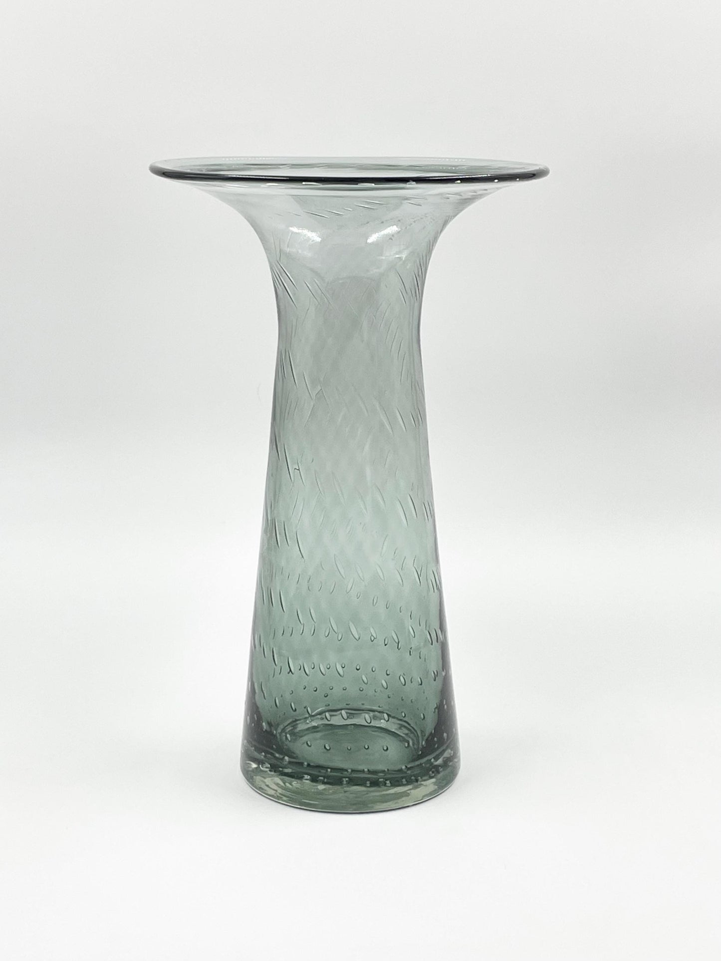 Large Charcoal Gray Bullicante Art Glass Vase, Wide Flared Top Handblown Glass Vase with Controlled Bubbles