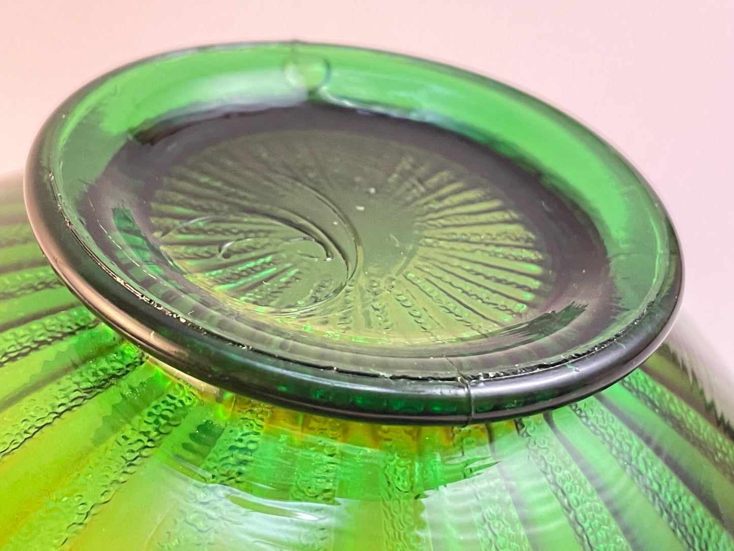 Fenton Stippled Rays Green Carnival Candy Dish