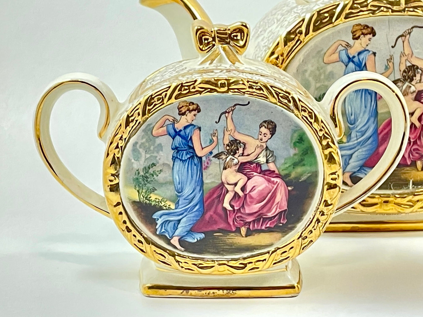 James Sadler Cherub Barrel Teapot Creamer Sugar Set, Vintage 1940s Tea Set, Made in England