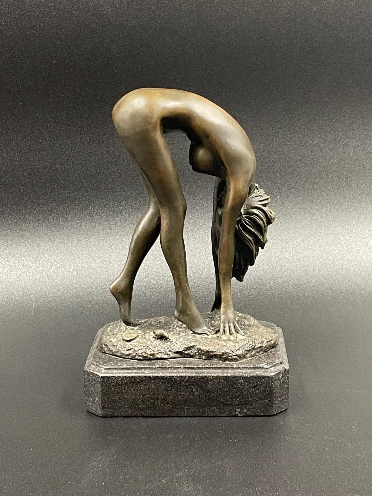 Bronze Nude Female Figure on Marble Base, European Bronze Finery Seal, Unsigned