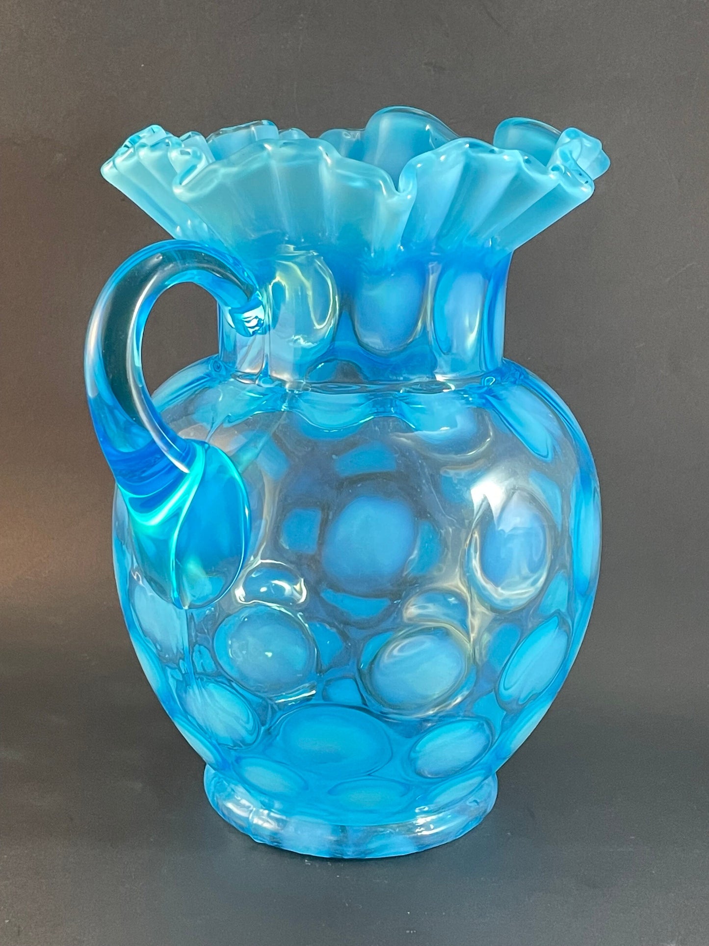 Antique Jefferson Blue Opalescent Coinspot Lemonade/Water Pitcher No 0180 Circa 1905, EAPG