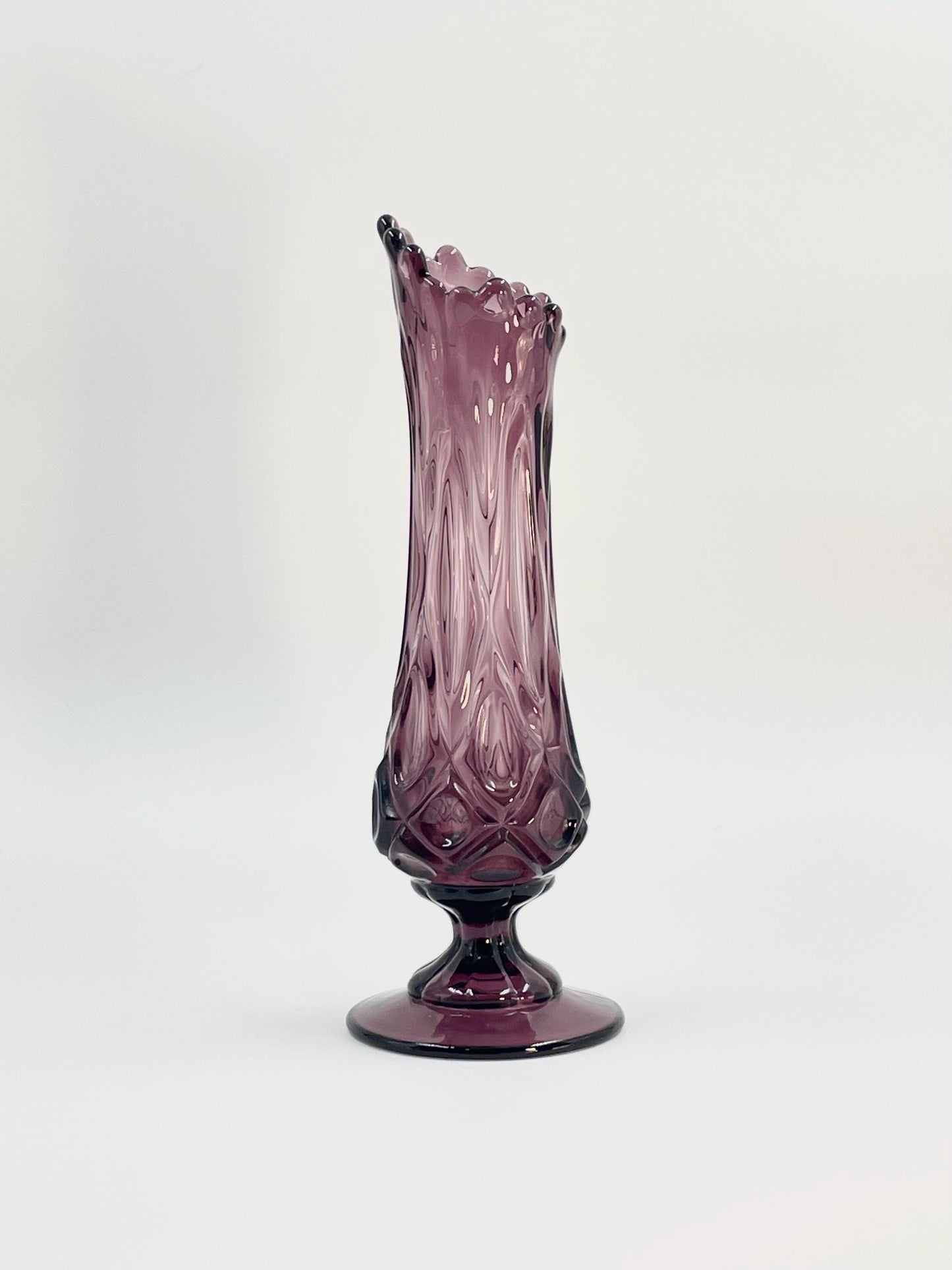 Viking Amethyst Diamond Thumbprint Vase, SM Sandwich Glass Museum