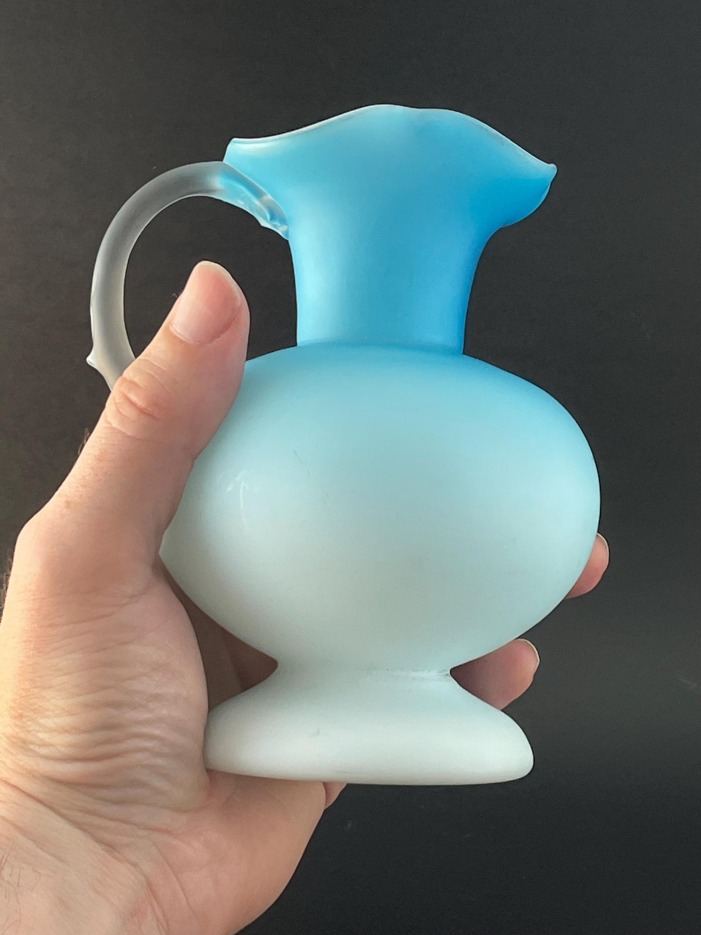 Victorian Satin Blue/White Cased Pitcher with Thorn Handle