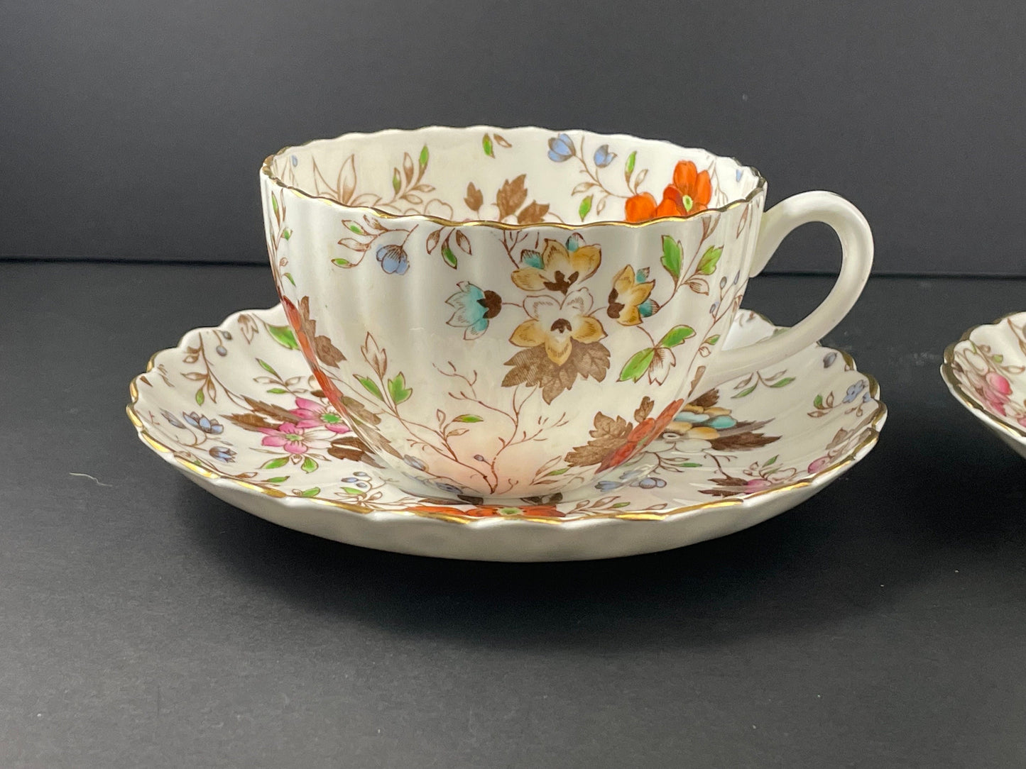 Two (2) Radfords "The Gatineau" Chintz Floral Teacup and Saucer, Bone China, Fenton, Made in England, 1930s