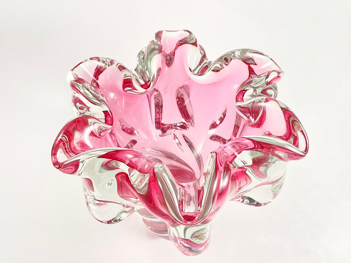 Cranberry Pink Art Glass Vase, Josef Hospodka Chribska Glassworks, Czechoslovakia, Czech/Bohemian Art Glass