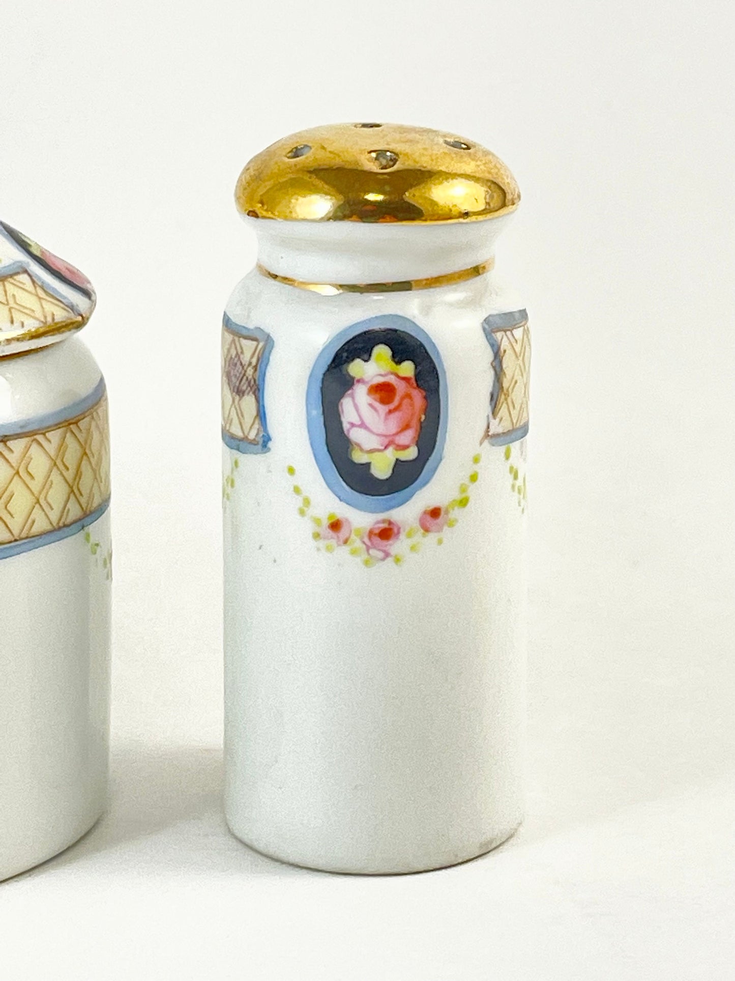 Test product-Antique Hand-painted Nippon Salt Pepper Condiment Set, Missing Spoon, Circa 1891-1921