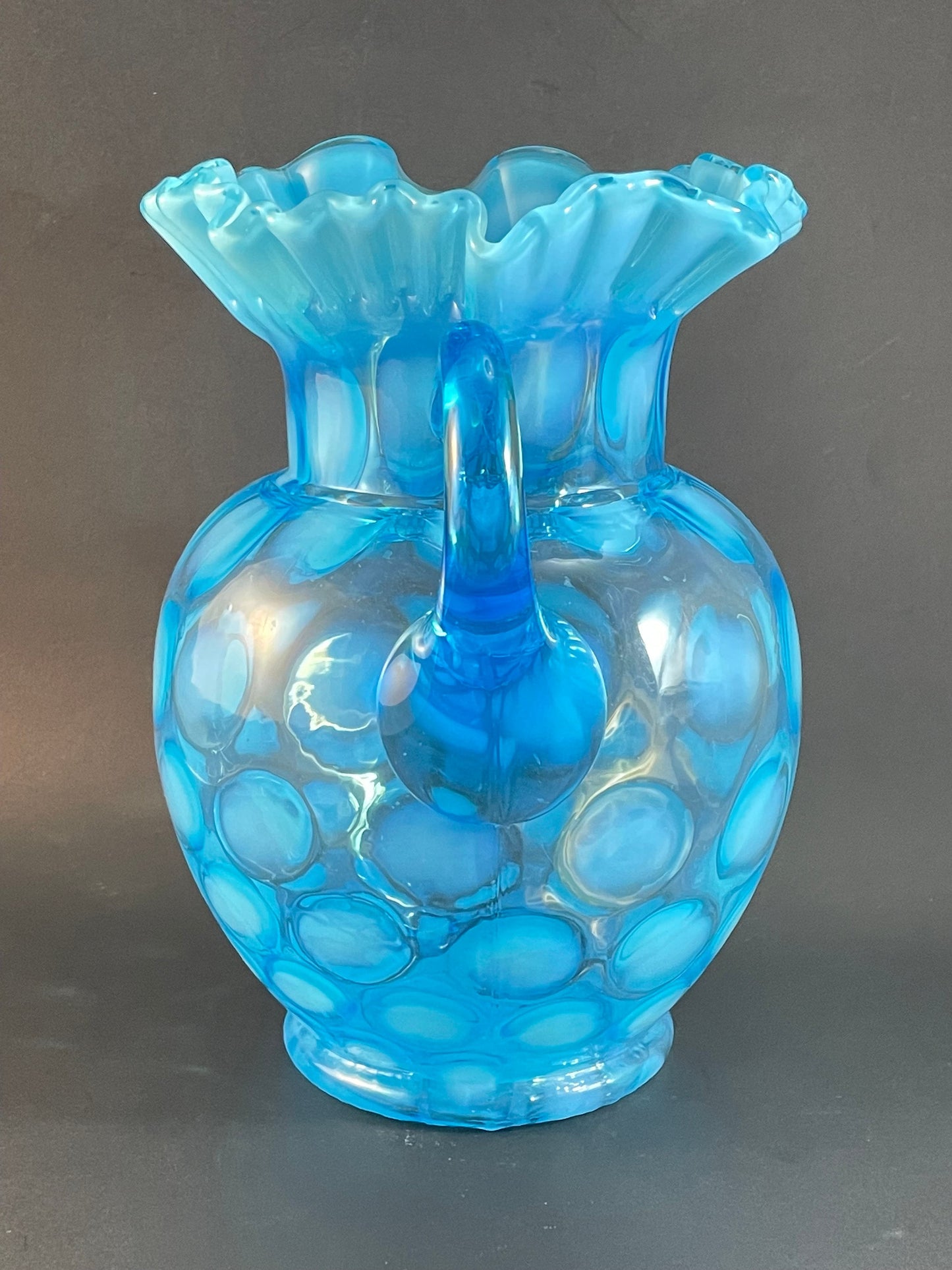 Antique Jefferson Blue Opalescent Coinspot Lemonade/Water Pitcher No 0180 Circa 1905, EAPG