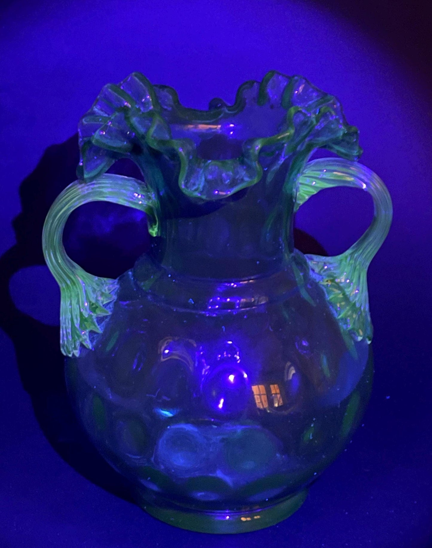 Handblown Double Handled Aqua Blue Inverted Coin Dot Vase