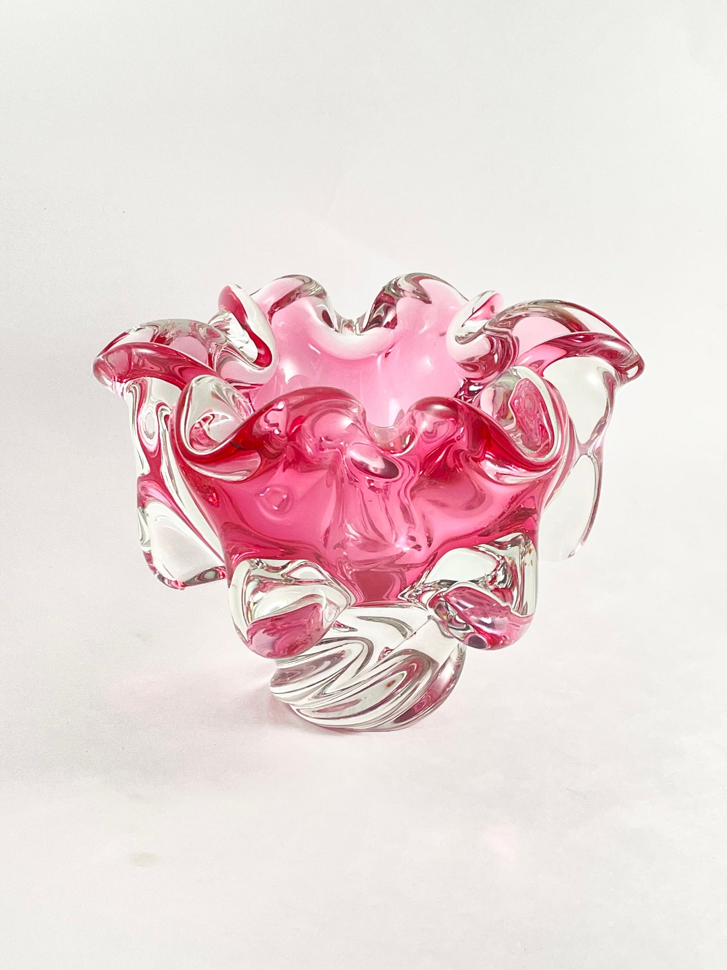 Cranberry Pink Art Glass Vase, Josef Hospodka Chribska Glassworks, Czechoslovakia, Czech/Bohemian Art Glass