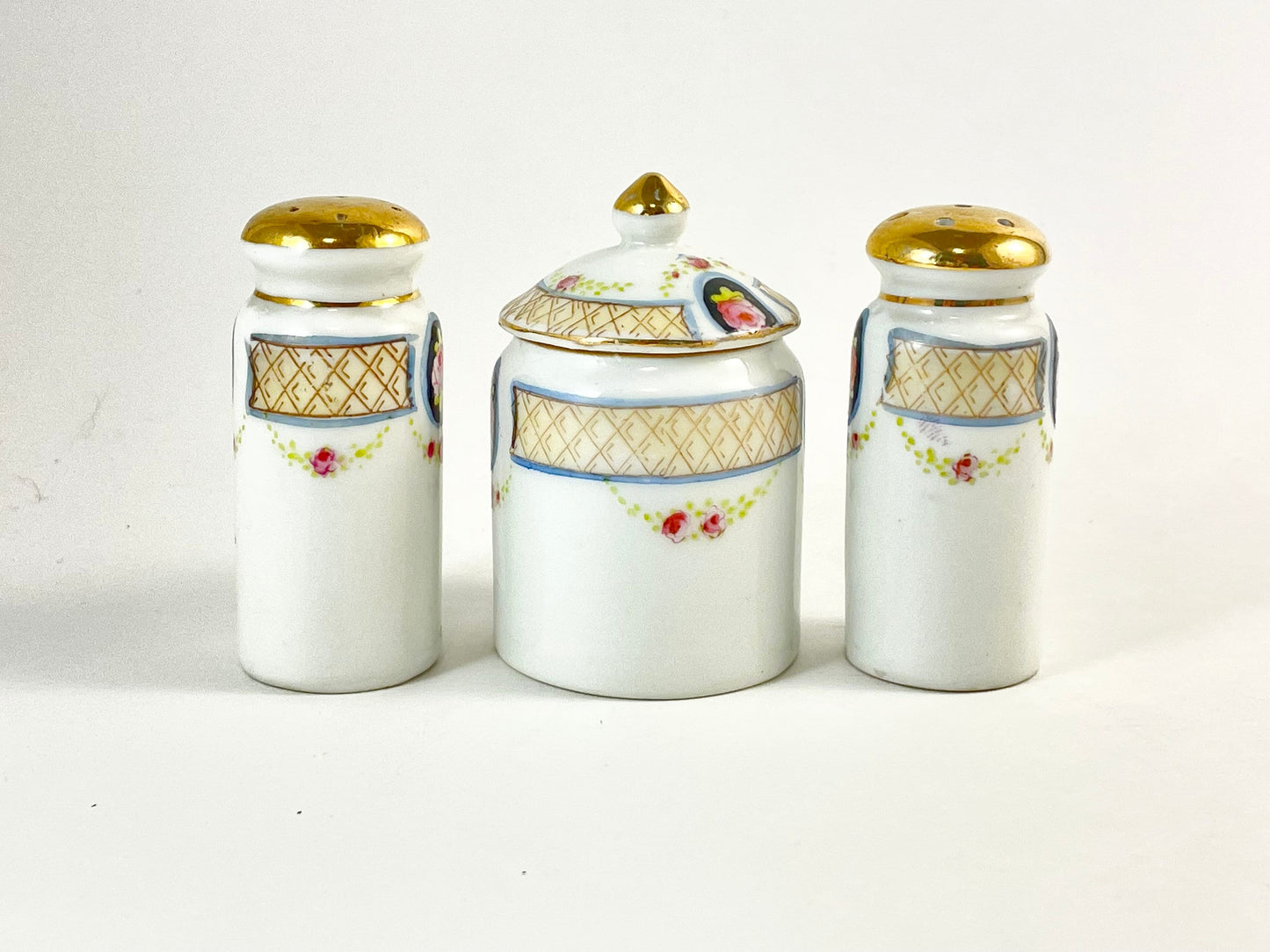 Test product-Antique Hand-painted Nippon Salt Pepper Condiment Set, Missing Spoon, Circa 1891-1921
