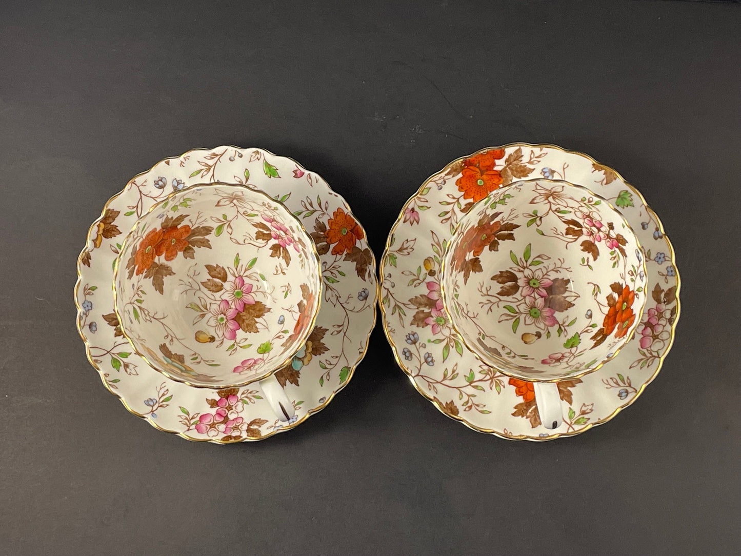 Two (2) Radfords "The Gatineau" Chintz Floral Teacup and Saucer, Bone China, Fenton, Made in England, 1930s