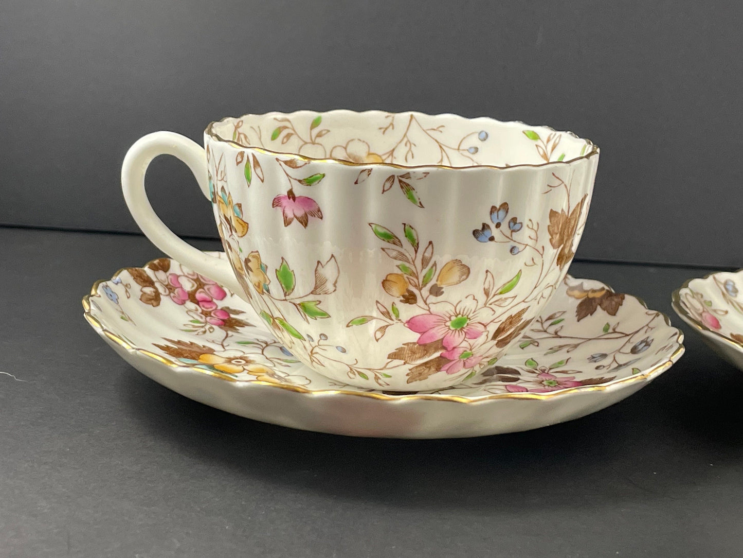 Two (2) Radfords "The Gatineau" Chintz Floral Teacup and Saucer, Bone China, Fenton, Made in England, 1930s