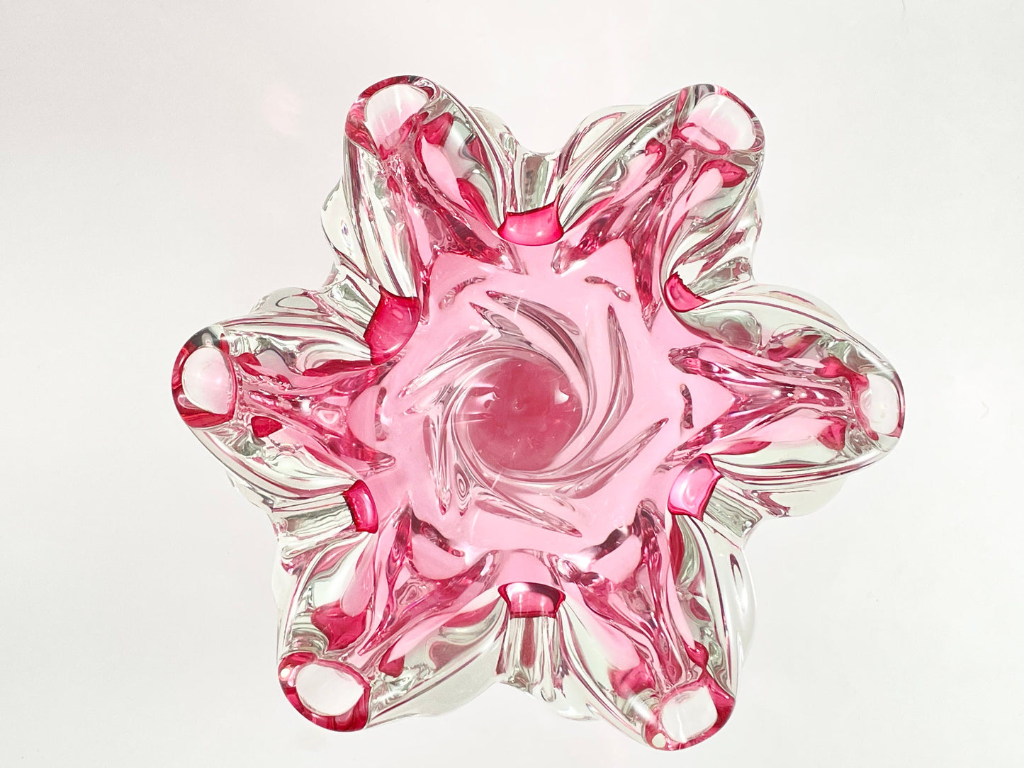 Cranberry Pink Art Glass Vase, Josef Hospodka Chribska Glassworks, Czechoslovakia, Czech/Bohemian Art Glass