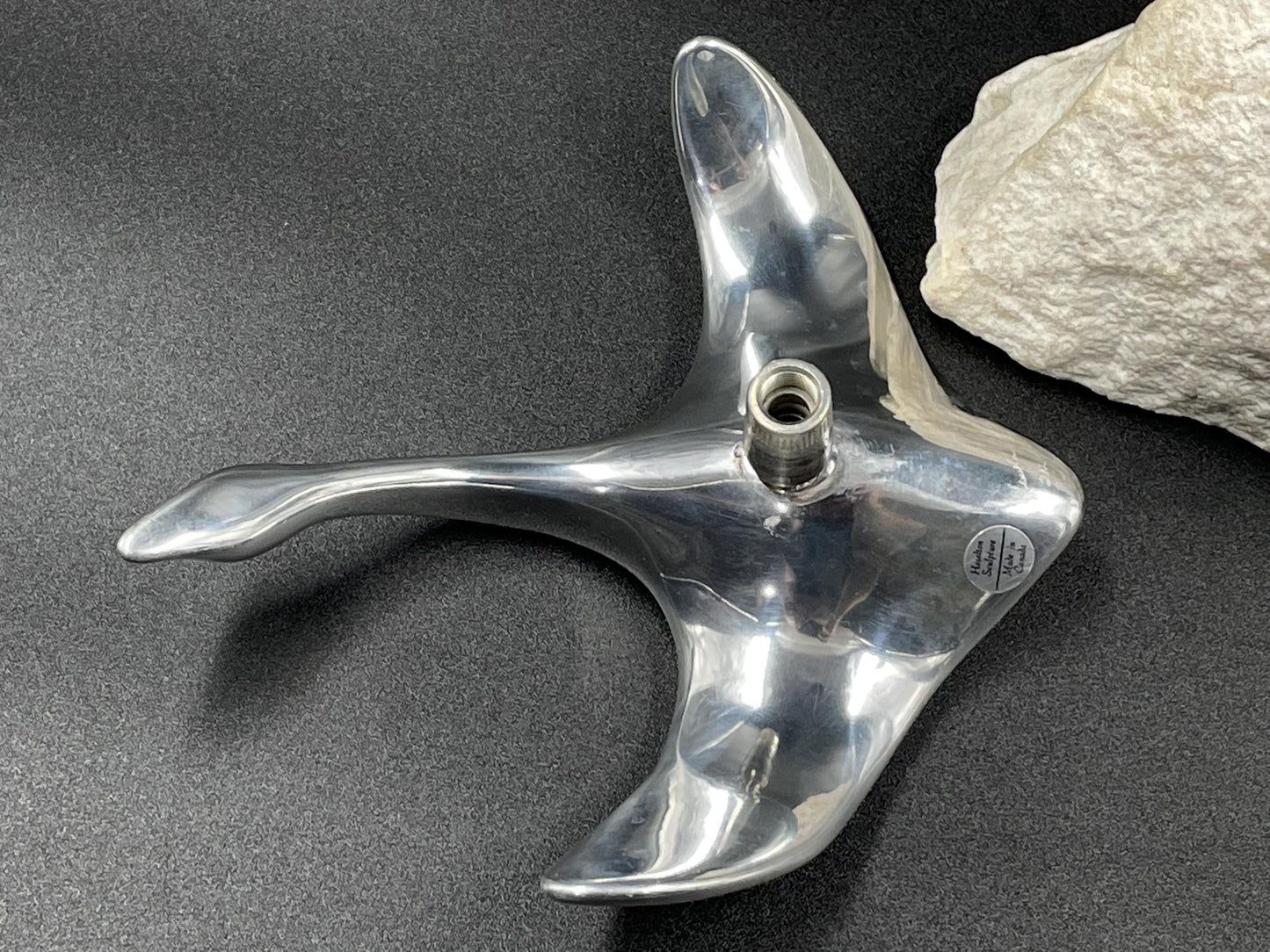Gordon Hoselton Aluminum Goose Sculpture #202 on Natural Stone Marble Base, Gordon Hoselton Signed Aluminum Art Sculpture, Canadian Art