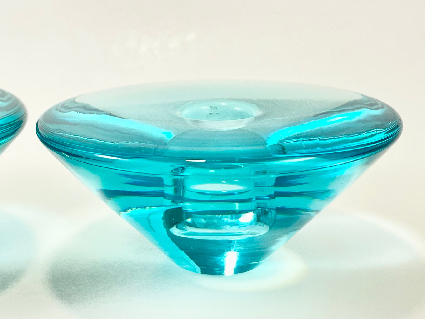 Two (2) Danish Handblown Art Glass Candlestick Holders, Numbered 18352, Holmegaard Glassworks, Denmark