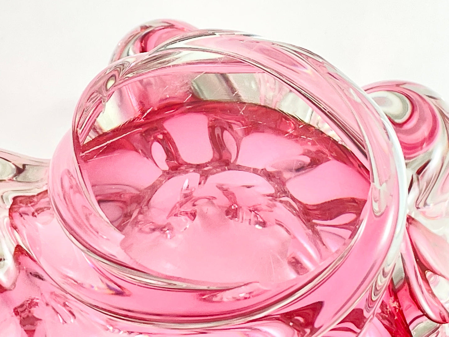 Cranberry Pink Art Glass Vase, Josef Hospodka Chribska Glassworks, Czechoslovakia, Czech/Bohemian Art Glass