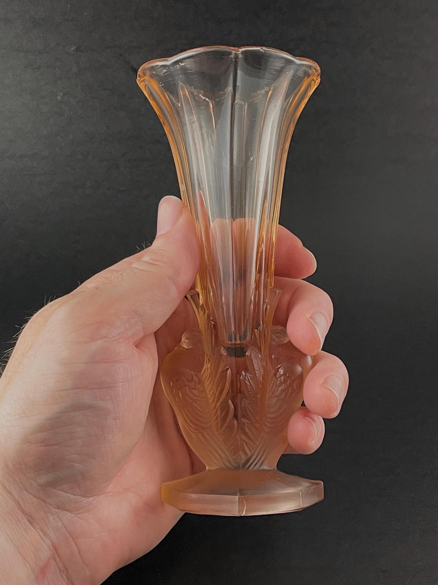Josef Feigl Turtle Dove Trumpet/Bud Vase 6-1/4", Libochovice Glassworks Czechoslovakia, 1930s